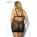 SOLANGE - Chemise nera in tulle con inserti in satin. SOLANGE - Chemise nera in tulle con inserti in satin.