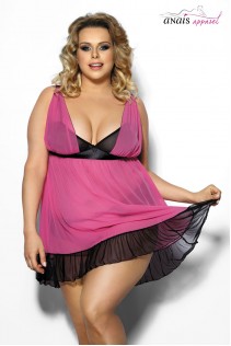 CARINOLA - Babydoll in tulle rosa e satin nero con volants. CARINOLA - Babydoll in tulle rosa e satin nero con volants.
