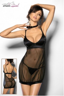 ABISARA – Chemise nera in tulle e satin. ABISARA – Chemise nera in tulle e satin.
