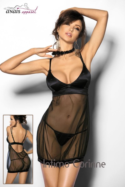 ABISARA – Chemise nera in tulle e satin. ABISARA – Chemise nera in tulle e satin.