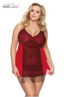 Dharma - Chemise rossa e nera con frange e stringatura posteriore. Dharma - Chemise rossa e nera con frange e stringatura posteriore.