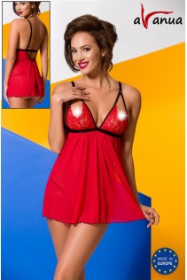 Salome Chemise: babydoll rosso con coppe aperte + tanga. Salome Chemise: babydoll rosso con coppe aperte + tanga.