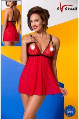 Salome Chemise: babydoll rosso con coppe aperte + tanga. Salome Chemise: babydoll rosso con coppe aperte + tanga.