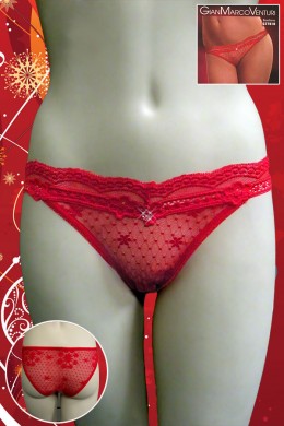 Slip rosso in pizzo con strass.