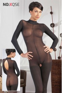 Catsuit nera a maniche lunghe con colletto. Catsuit nera a maniche lunghe con colletto.