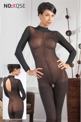 Catsuit nera a maniche lunghe con colletto. Catsuit nera a maniche lunghe con colletto.