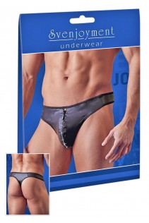 Tanga nero opaco con zip e strass. Tanga nero opaco con zip e strass.