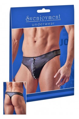 Tanga nero opaco con zip e strass.