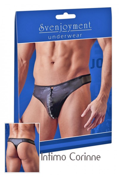 Tanga nero opaco con zip e strass. Tanga nero opaco con zip e strass.