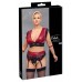Set bondage in pizzo nero e tessuto rosso. Set bondage in pizzo nero e tessuto rosso.
