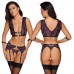 Set intimo 4 pezzi in pizzo viola con polsini. Set intimo 4 pezzi in pizzo viola con polsini.