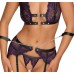 Set intimo 4 pezzi in pizzo viola con polsini. Set intimo 4 pezzi in pizzo viola con polsini.