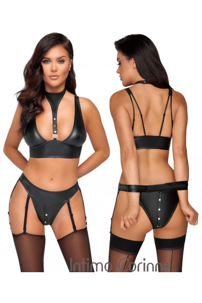 Completo intimo 2 pezzi in tessuto nero opaco. Completo intimo 2 pezzi in tessuto nero opaco.