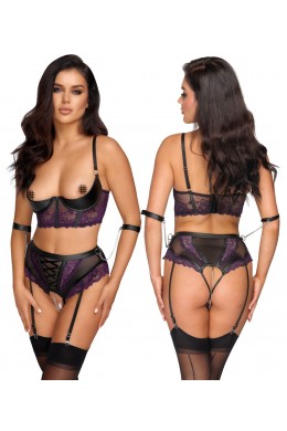 Set intimo 2 pezzi in pizzo viola con polsini. Set intimo 2 pezzi in pizzo viola con polsini.