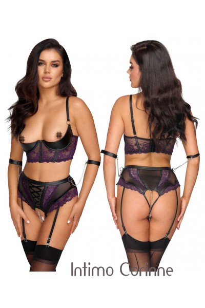 Set intimo 2 pezzi in pizzo viola con polsini. Set intimo 2 pezzi in pizzo viola con polsini.