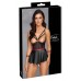 Set intimo 2 pezzi in tessuto nero opaco con polsini. Set intimo 2 pezzi in tessuto nero opaco con polsini.