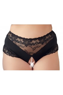 Slip aperto con inserti in pizzo e filo di perle. Taglie comode Slip aperto con inserti in pizzo e filo di perle. Taglie comode