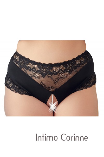 Slip aperto con inserti in pizzo e filo di perle. Taglie comode Slip aperto con inserti in pizzo e filo di perle. Taglie comode