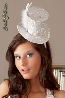 Cappello argentato con cerchietto e piuma. Cappello argentato con cerchietto e piuma.