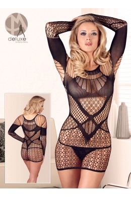 Mandy Mystery: miniabito a rete mista con maniche lunghe. Mandy Mystery: miniabito a rete mista con maniche lunghe.