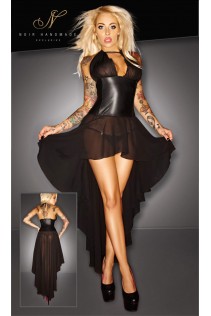 Abito lungo in tulle con bustino semi lucido.