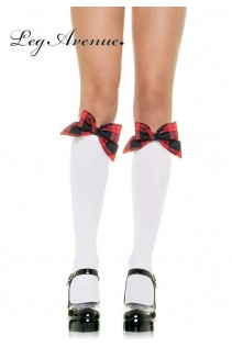 Leg Avenue: calze bianche con fiocco plaid Leg Avenue: calze bianche con fiocco plaid