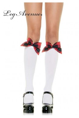 Leg Avenue: calze bianche con fiocco plaid Leg Avenue: calze bianche con fiocco plaid
