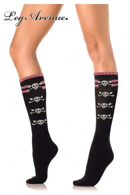 Leg Avenue: gambaletto nero/rosa con teschi. Leg Avenue: gambaletto nero/rosa con teschi.