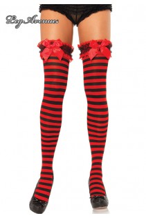 Leg Avenue: calze a righe con balza ricamata e fiocco. Leg Avenue: calze a righe con balza ricamata e fiocco.