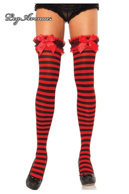 Leg Avenue: calze a righe con balza ricamata e fiocco. Leg Avenue: calze a righe con balza ricamata e fiocco.