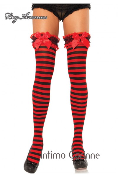 Leg Avenue: calze a righe con balza ricamata e fiocco. Leg Avenue: calze a righe con balza ricamata e fiocco.