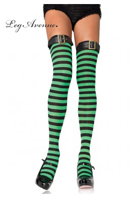 LEG AVENUE: calze a righe con fibbie sulla balza. LEG AVENUE: calze a righe con fibbie sulla balza.