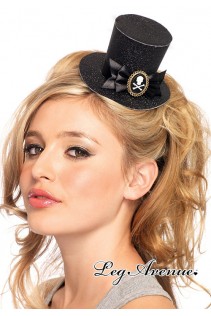 Leg Avenue: mini cappello glitterato con fiocco e cammeo. Leg Avenue: mini cappello glitterato con fiocco e cammeo.