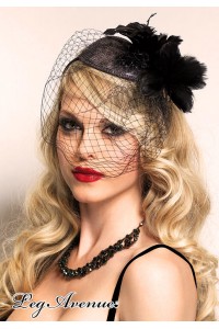 Leg Avenue Burlesque: copricapo con piume e rete. Leg Avenue Burlesque: copricapo con piume e rete.