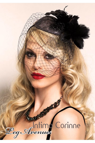 Leg Avenue Burlesque: copricapo con piume e rete. Leg Avenue Burlesque: copricapo con piume e rete.