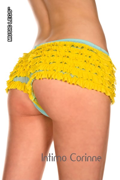 Music Legs: culotte verde acqua con balze gialle. Music Legs: culotte verde acqua con balze gialle.