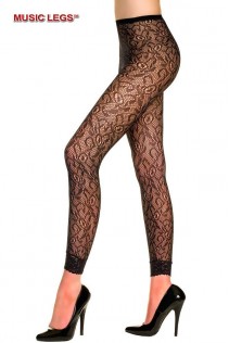 Music Legs: pantacollant neri con lavorazione floreale. Music Legs: pantacollant neri con lavorazione floreale.