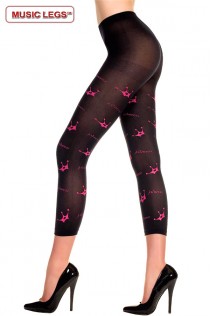 Music Legs: pantacollant nero opaco con disegno corone. Music Legs: pantacollant nero opaco con disegno corone.
