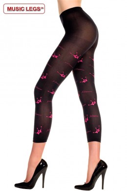 Music Legs: pantacollant nero opaco con disegno corone. Music Legs: pantacollant nero opaco con disegno corone.