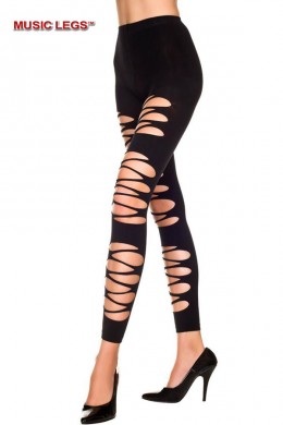 Music Legs: pantacollant neri con intagli a goccia. Music Legs: pantacollant neri con intagli a goccia.
