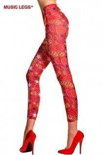 Music Legs: leggings rossi con fantasia e scritte. Music Legs: leggings rossi con fantasia e scritte.