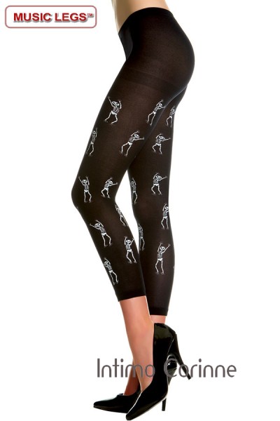 Music Legs: pantacollant nero con scheletri. Music Legs: pantacollant nero con scheletri.