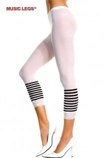 Music Legs: leggings bianchi con righe nere e pizzo. Music Legs: leggings bianchi con righe nere e pizzo.