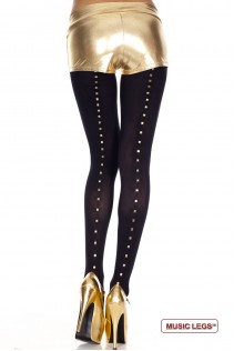 Music Legs: collant nero coprente con borchie dorate. Music Legs: collant nero coprente con borchie dorate.