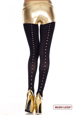 Music Legs: collant nero coprente con borchie dorate. Music Legs: collant nero coprente con borchie dorate.