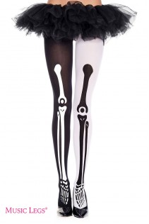 Music Legs: collant bicolore con disegno ossa. Music Legs: collant bicolore con disegno ossa.