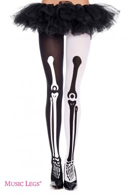 Music Legs: collant bicolore con disegno ossa. Music Legs: collant bicolore con disegno ossa.