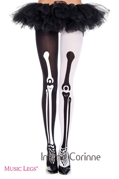 Music Legs: collant bicolore con disegno ossa. Music Legs: collant bicolore con disegno ossa.