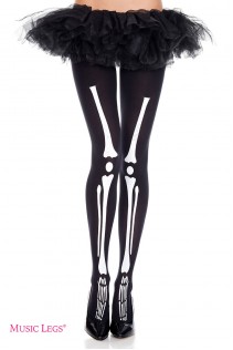 Music Legs: collant nero con disegno ossa.