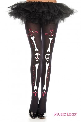 Music Legs: collant con ossa e teschi in stile messicano. Music Legs: collant con ossa e teschi in stile messicano.